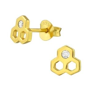 Gold Diamond Honeycomb Stud Earrings​